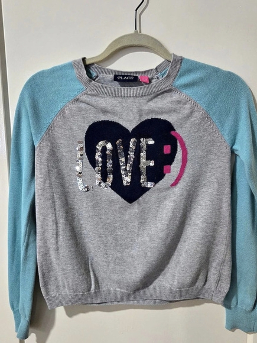 PLACE Girls XL (14) Gray & Blue Sweater